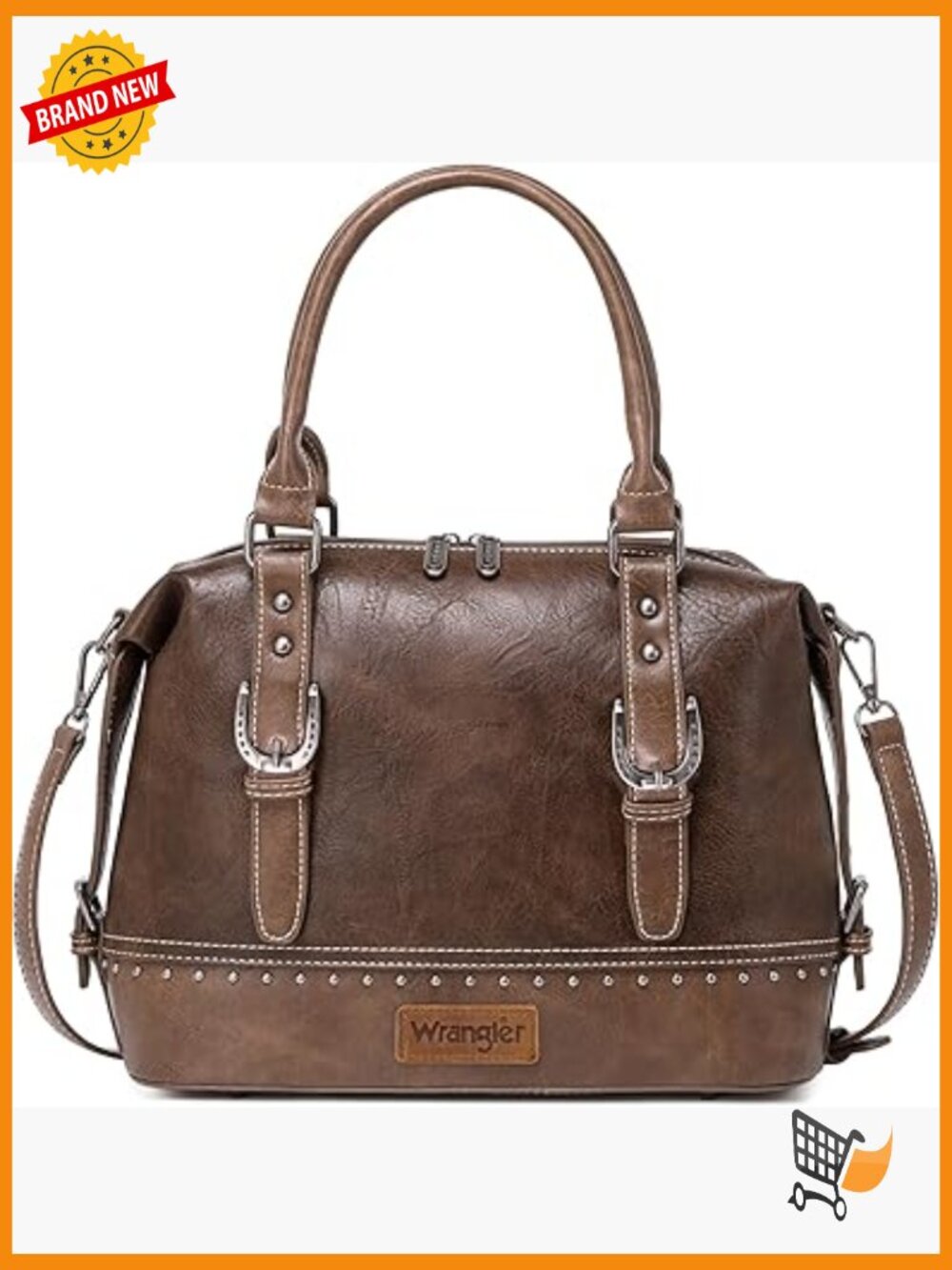 Western Barrel Satchel Hobo Bag with Detachable Strap - Lightweight Faux Leather